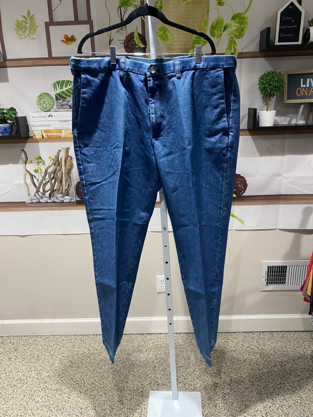 Haggar Men's Slim Straight Denim Jeans in Deep Blue